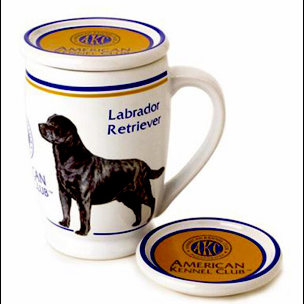 NEW AKC Coffee Mug with Coaster Lid Black Lab Retriever Dog Breed Ceramic NIB